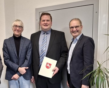 LGLN-Präsident Michel Golibrzuch, Thomas Schaefer, Staatssekretär Stephan Manke