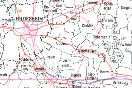 Ausschnitt aus Karte der Gemeindegrenzen 1 : 200 000 (KGG200), Blatt 86, 1958