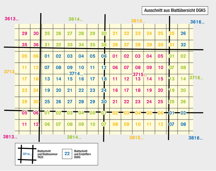 Ausschnitt Blattübersicht DGK5-Archivausgaben